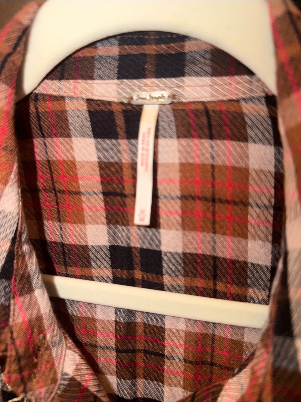 0145. Free People Snow Topped Mountains Rust Plaid Embroidered Button-Down Shirt - Picture 5 of 13